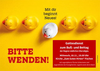 Bitte wenden! Küken auf gelben Hintergrund